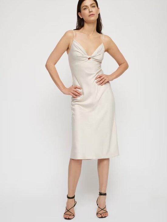 Dynamite Dresses & Skirts - Dynamite Adina Twist Front Satin Cami Midi Dress in Polished Pearl